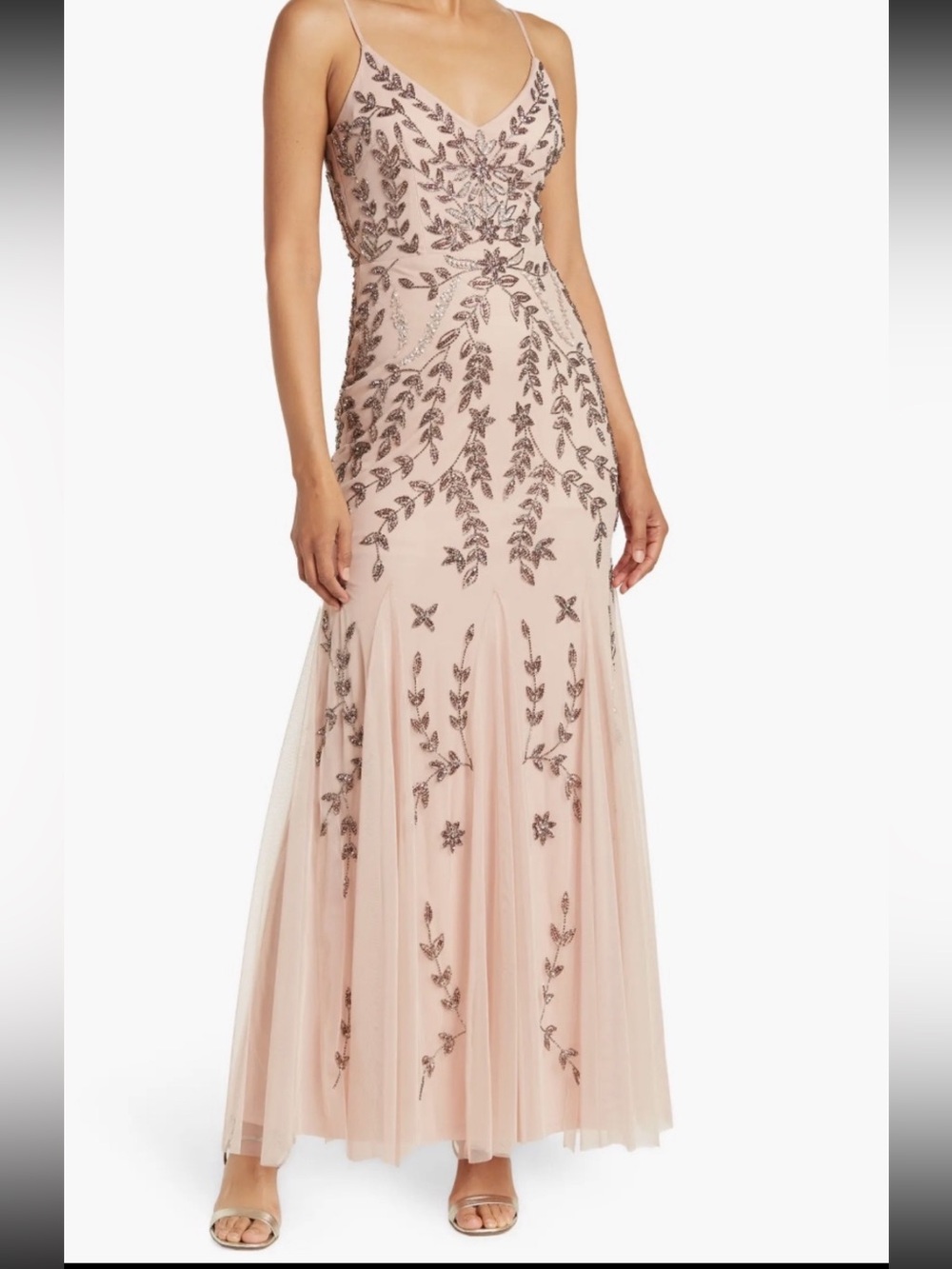 Embellished Blush Pink Spaghetti Strap Evening Gown